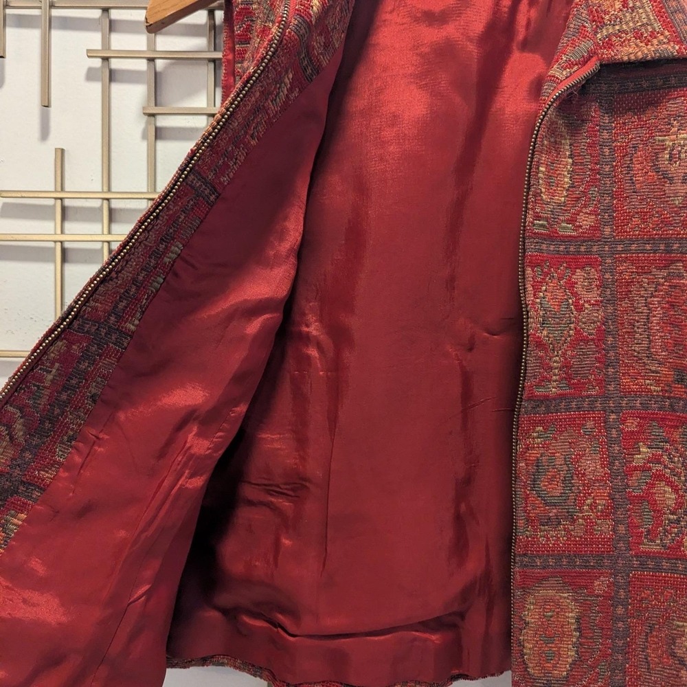 Vtg The Territory Ahead Vest Red Tapestry Woven Zip Front Sz 10 Boho Eclectic - Picture 4 of 7
